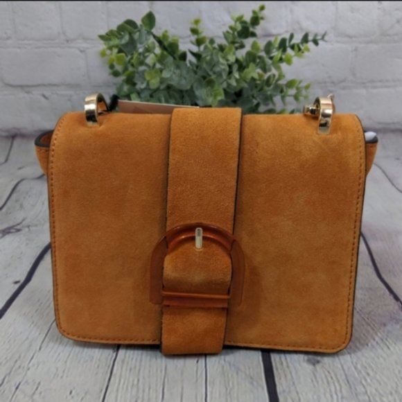 Zara Handbags - Zara Mustard Split Leather Crossbody w/Buckle